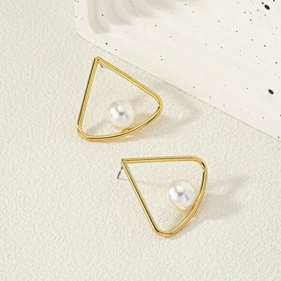 Faux Pear Triangle Stud Earrings - Picture 2 of 6